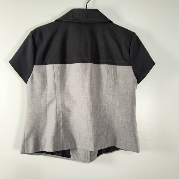 NWT LOFT Black Gray Summer Short Sleeve Button Down Shirt Blouse Blazer Size MP - Picture 7 of 7